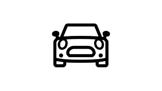 Dieses Bild zeigt ein einfaches, schwarzes Icon eines Autos in der Frontansicht. Das Fahrzeug hat eine kompakte, freundliche Form mit zwei markanten runden Scheinwerfern und zwei kleinen Außenspiegeln. Das Design ist symmetrisch und erinnert an die typische Silhouette eines Kleinwagens, wobei die Linienführung klar und reduziert ist.